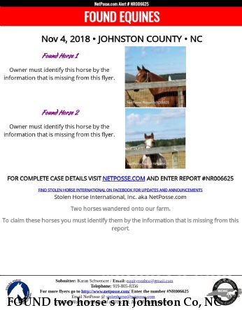 FOUND two horse's in Johnston Co, NC